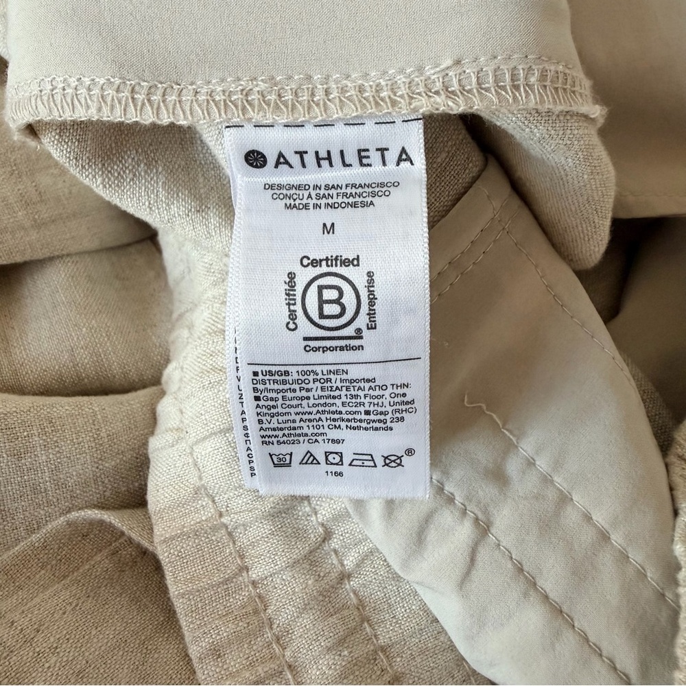 Women’s Athleta 100% Linen High-Rise Waistband Zipper Pockets Sz Medium - Picture 10 of 13
